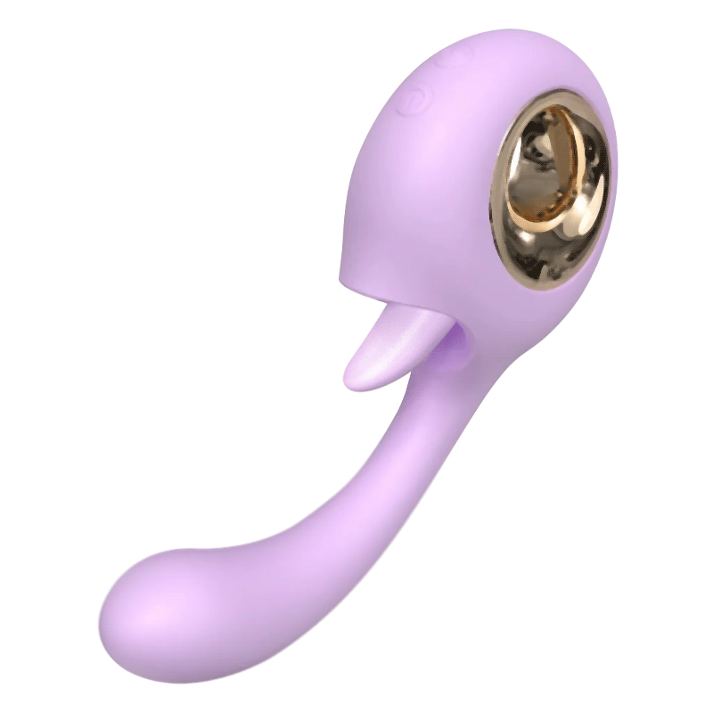 Tongue-licking clitoral sex toy with a ring handle + Vibrator that stimulates the female G-spot